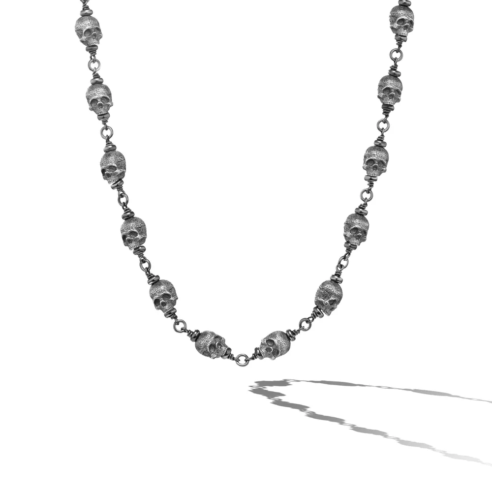 Memento Mori Skull Rosary Necklace in Sterling Silver