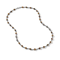 Spiritual Beads Necklace in Sterling Silver with Tigers Eye and Cognac Diamonds, 6mm