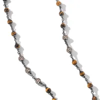 Spiritual Beads Rosary Necklace in Sterling Silver with Tigers Eye and Pavé Cognac Diamonds