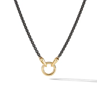 Smooth Amulet Box Chain Necklace in Stainless Steel with 18K Yellow Gold, 2.7mm