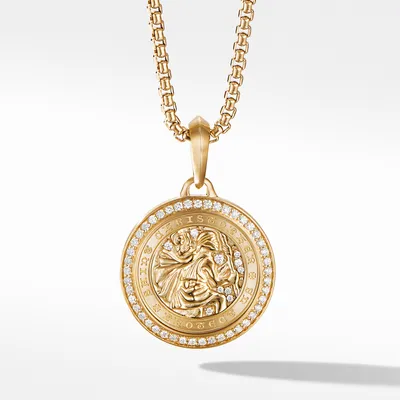 St. Christopher Amulet in 18K Yellow Gold with Pavé Diamonds