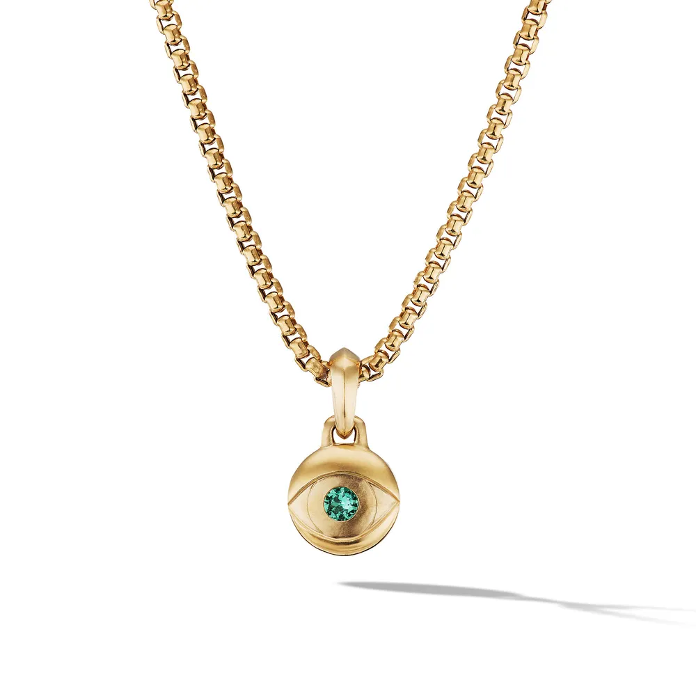 Evil Eye Amulet in 18K Yellow Gold with Emerald