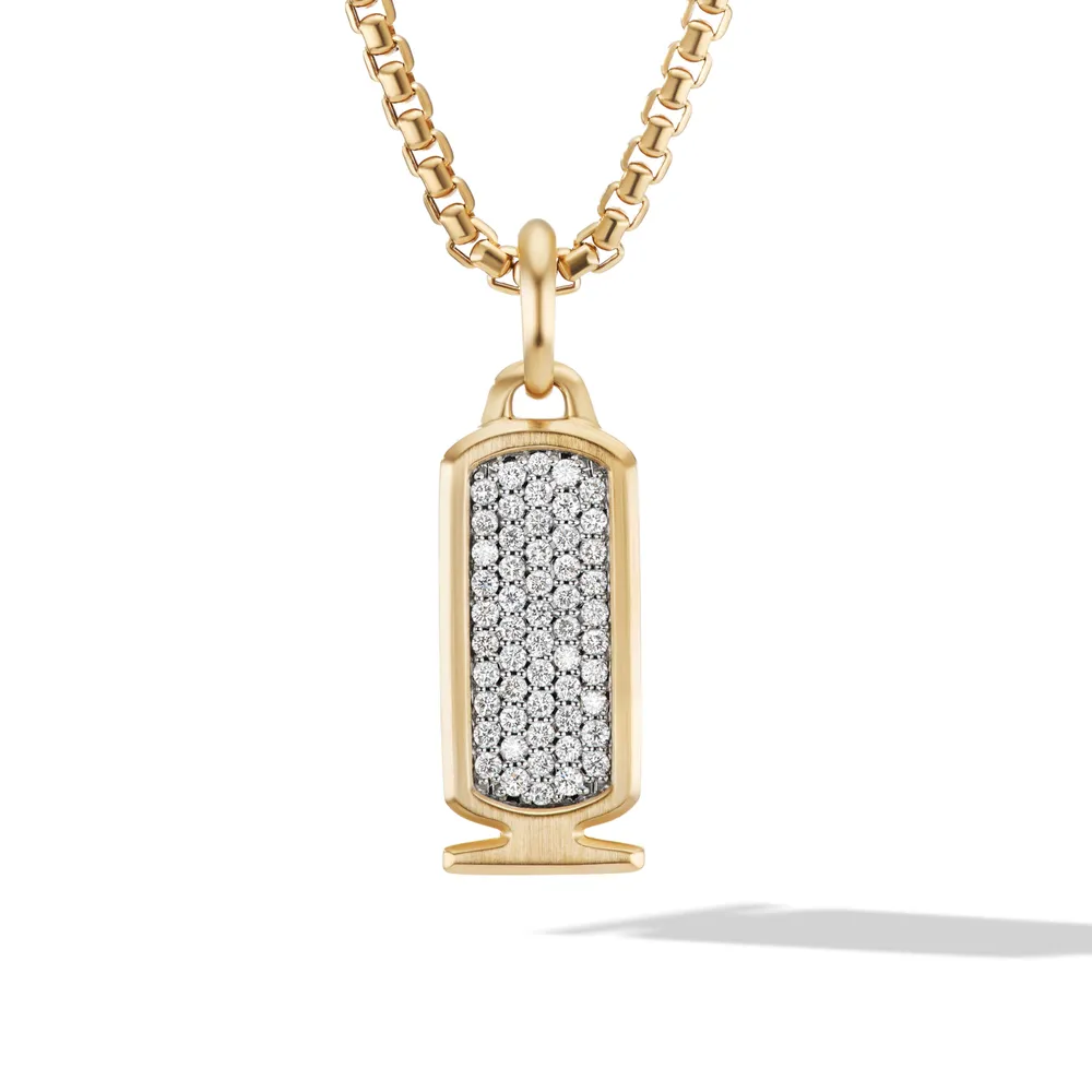 Cairo Cartouche Amulet in 18K Yellow Gold with Pavé Diamonds