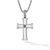 Chevron Cross Pendant in Sterling Silver with Black Diamonds, 33.5mm