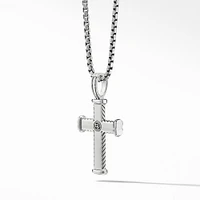 Chevron Cross Pendant in Sterling Silver with Black Diamonds, 33.5mm