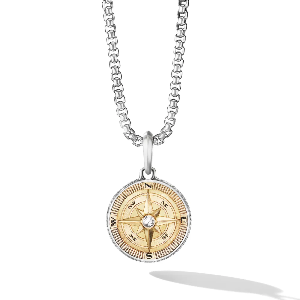 Maritime® Compass Amulet in Sterling Silver with 18K Yellow Gold and Center Diamond