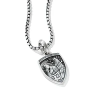 St. Michael Amulet in Sterling Silver with Black Diamonds, 26mm