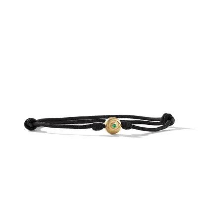 Evil Eye Black Cord Bracelet with 18K Yellow Gold and Emerald