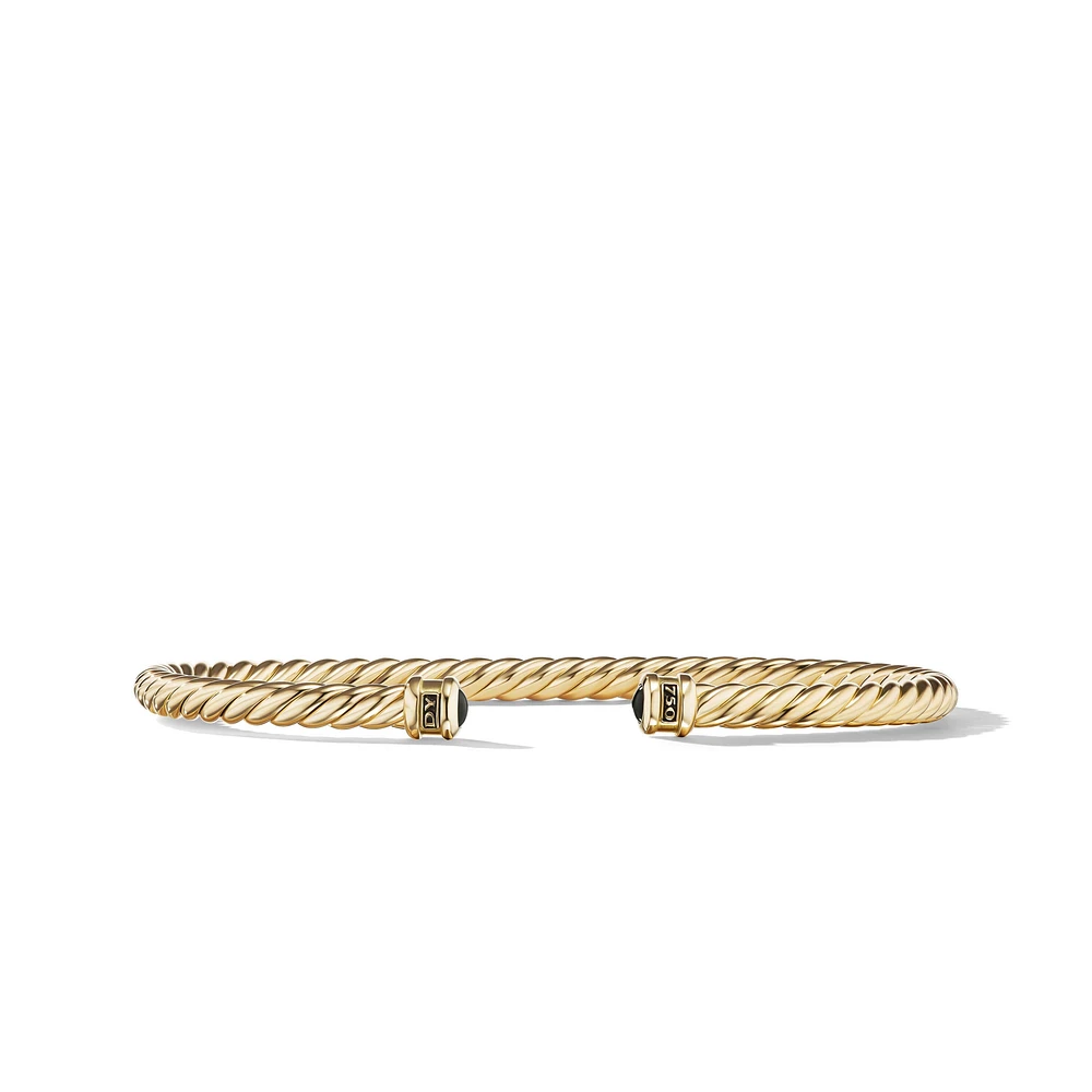 Cable Cuff Bracelet in 18K Yellow Gold with Black Onyx, 4mm