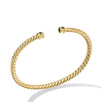 Cable Cuff Bracelet in 18K Yellow Gold with Nephrite Jade, 4mm