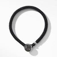 Streamline Woven Bracelet in Black Nylon with Black Diamonds and Sterling Silver, 6mm