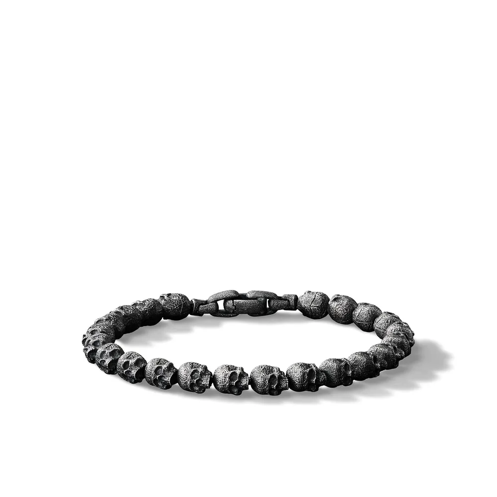 Memento Mori Skull Bead Bracelet in Sterling Silver