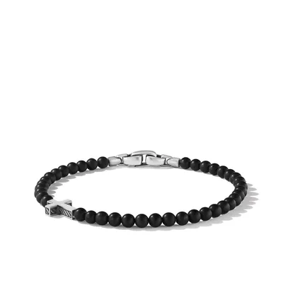 Spiritual Beads Cross Station Bracelet in Sterling Silver with Black Onyx