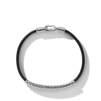 Chevron ID Bracelet  in Black Leather with Sterling Silver, 6.6mm
