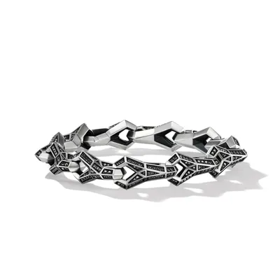 Faceted Link Bracelet in Sterling Silver with Pavé Black Diamonds
