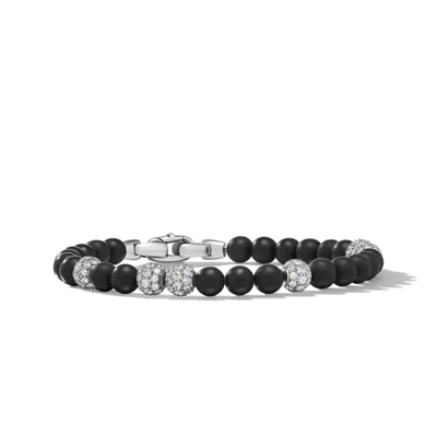 Spiritual Beads Bracelet in Sterling Silver with Black Onyx and Pavé Diamonds