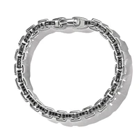 Box Chain Bracelet in Sterling Silver with Black Diamonds, 7.3mm