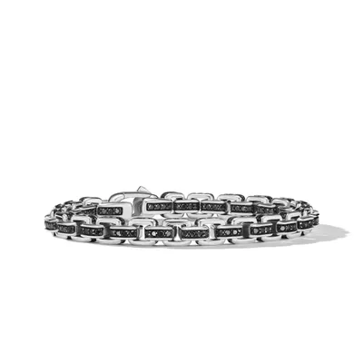 Box Chain Bracelet in Sterling Silver with Pavé Black Diamonds