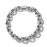 Torqued Faceted Link Bracelet in Sterling Silver with Pavé Diamonds