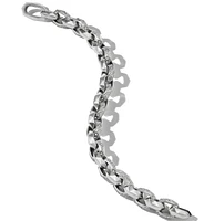 Torqued Faceted Link Bracelet in Sterling Silver with Pavé Diamonds
