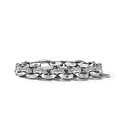 Torqued Faceted Link Bracelet in Sterling Silver with Pavé Diamonds