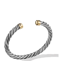 Cable Cuff Bracelet in Sterling Silver with 18K Yellow Gold, 6mm