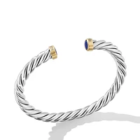 Cable Cuff Bracelet in Sterling Silver with 18K Yellow Gold and Lapis