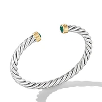 Cable Cuff Bracelet in Sterling Silver with 18K Yellow Gold and Malachite, 6mm