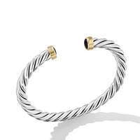 Cable Cuff Bracelet in Sterling Silver with 18K Yellow Gold and Black Onyx