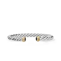 Cable Cuff Bracelet in Sterling Silver with 18K Yellow Gold and Black Onyx