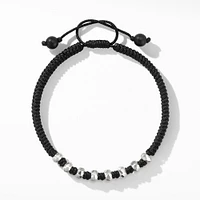 Fortune Woven Bracelet in Black Nylon with Black Onyx and Sterling Silver