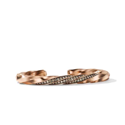 Cable Edge? Cuff Bracelet in Recycled 18K Rose Gold with Pavé Cognac Diamonds
