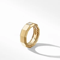 Faceted Band Ring in 18K Yellow Gold with Center Diamond