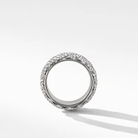 Cable Band Ring in 18K White Gold with Pavé Diamonds