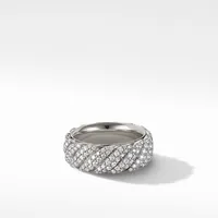 Cable Band Ring in 18K White Gold with Pavé Diamonds