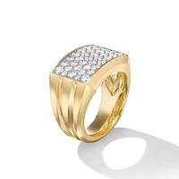 Deco Signet Ring in 18K Yellow Gold with Pavé Diamonds