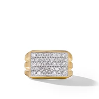 Deco Signet Ring in 18K Yellow Gold with Pavé Diamonds