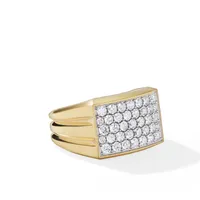 Deco Signet Ring in 18K Yellow Gold with Pavé Diamonds