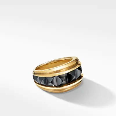 Pyramid Signet Ring in Black Titanium with 18K Yellow Gold