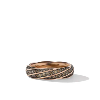 Cable Edge Band Ring in 18K Rose Gold with Cognac Diamonds