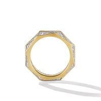 Torqued Faceted Band Ring in 18K Yellow Gold with Diamonds, 6mm