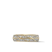 Torqued Faceted Band Ring in 18K Yellow Gold with Diamonds, 6mm