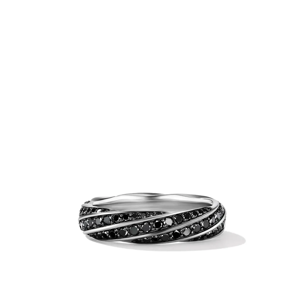 Cable Edge? Band Ring in Recycled Sterling Silver with Pavé Black Diamonds