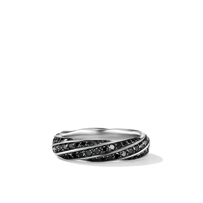 Cable Edge? Band Ring in Recycled Sterling Silver with Pavé Black Diamonds