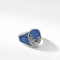 Waves Signet Ring with Pavé Sapphires
