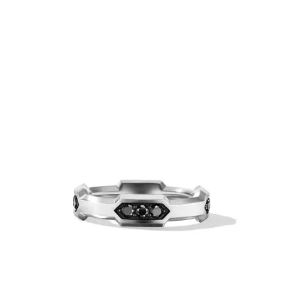 Hex Station Band Ring in Sterling Silver with Pavé Black Diamonds