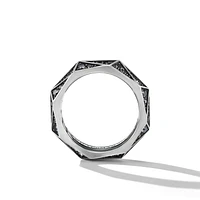 Torqued Faceted Band Ring in Sterling Silver with Pavé Black Diamonds