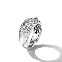 Torqued Faceted Signet Ring in Sterling Silver with Diamonds