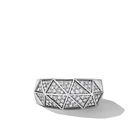 Torqued Faceted Signet Ring in Sterling Silver with Diamonds