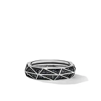 Pyramid ID Bracelet in Black Leather with Sterling Silver, 6.5mm